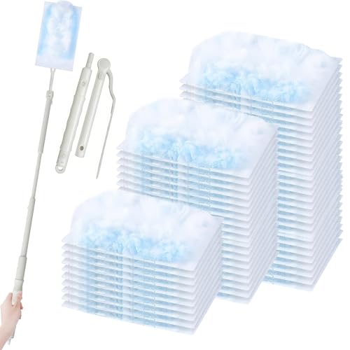 50 Stück Staubmagnet Staubwedel, Staubwischer Antistatisch mit 1 Teleskopstange, Einweg Duster Nachfüllpack für Entfernen von Tierhaaren, Staub und Schmutz von Erzekrim