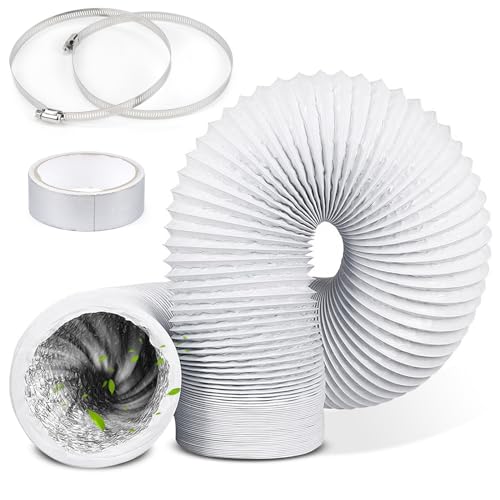 Abluftschlauch Ø150mm Alu Flexrohr Länge 3M PVC Alurohr Lüftungsschlauch Schlauch mit 2 Schlauchschelle Edelstahl für Klimaanlagen, Rohrventilator, Wäschetrockner (150mm) von Erzekrim