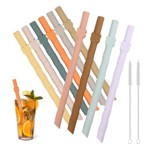 Silikon Strohhalm Strohhalme Wiederverwendbar 10 Stück Strohhalm Silikon Bpa Frei 10 mm Trinkhalm Set mit Strohhalm Reinigungsbürste Für Heiß- und Kaltgetränke von Erzekrim