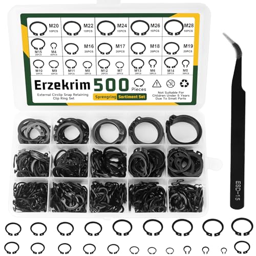 Sprengring Sortiment Sicherungsring Set C-clips 500 Stück 21 Verschiedene Größen 4M-28M Sprengring Set Sicherungsringe Schwarz mit Kunststoffbox (Schwarz) von Erzekrim