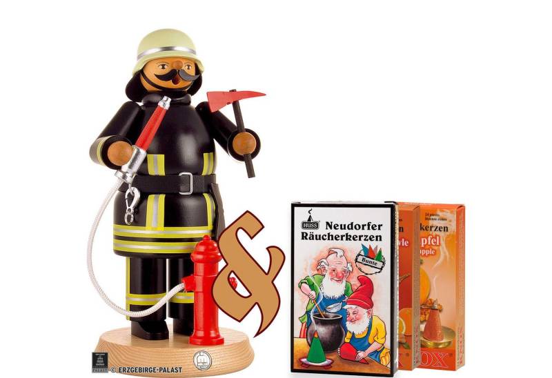 Erzgebirge-Palast Räuchermännchen Set Feuerwehrmann und drei Packungen Räucherkerzen Räuchermann von Er Erzgebirge-Palast Räuchermännchen Set Feuerwehrmann und drei Packungen Räucherkerzen Räuchermann von Er von Erzgebirge-Palast