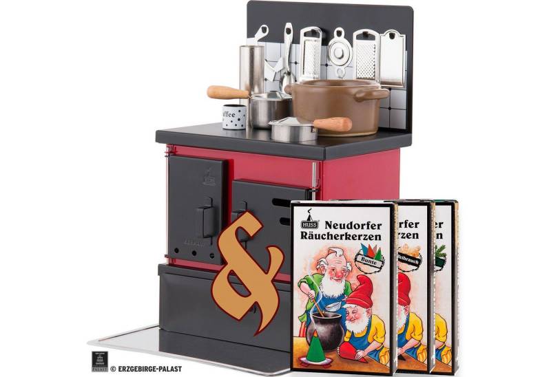 Erzgebirge-Palast Räuchermännchen Set Räucherofen Küchenherd rot-schwarz und drei Packungen Räucherkerze Erzgebirge-Palast Räuchermännchen Set Räucherofen Küchenherd rot-schwarz und drei Packungen Räucherkerze von Erzgebirge-Palast