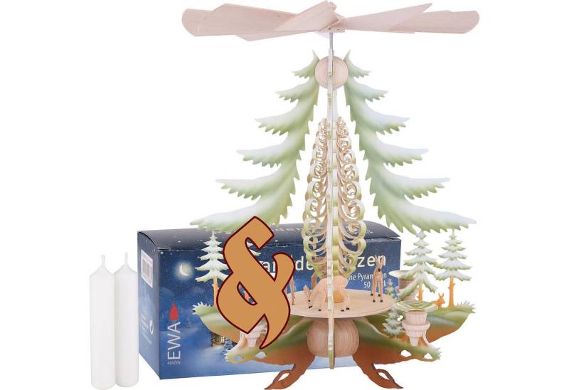 Erzgebirge-Palast Weihnachtspyramide Set 1-stöckige Pyramide Rehe und eine Packung weiße Kerzen von Erzgebi von Erzgebirge-Palast