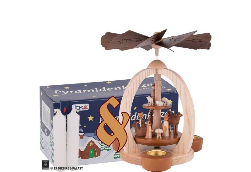 Erzgebirge-Palast Weihnachtspyramide Set 2-stöckige Pyramide Christi Geburt und eine Packung weiße Kerzen v Erzgebirge-Palast Weihnachtspyramide Set 2-stöckige Pyramide Christi Geburt und eine Packung weiße Kerzen v von Erzgebirge-Palast
