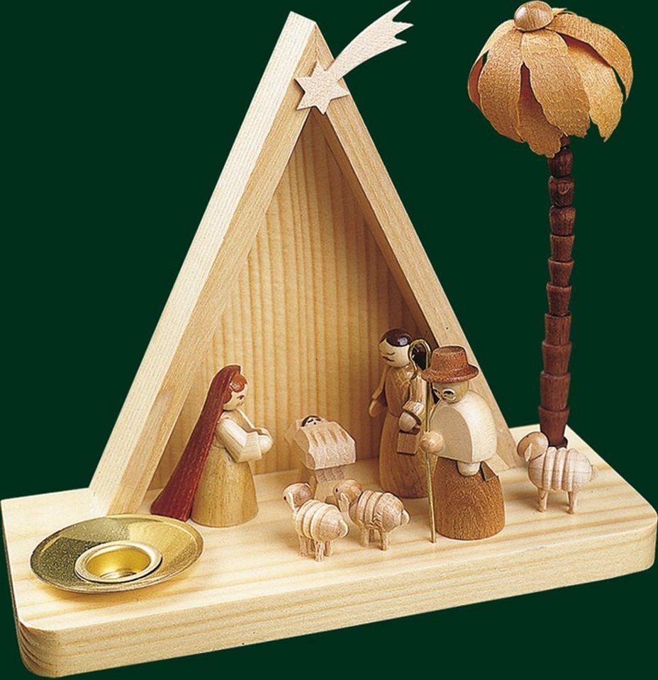Erzgebirgische Volkskunst Richard Glässer GmbH Kerzenhalter Kerzenhalter Christi Geburt mit Palme natur Höhe= 13cm NEU von Erzgebirgische Volkskunst Richard Glässer GmbH