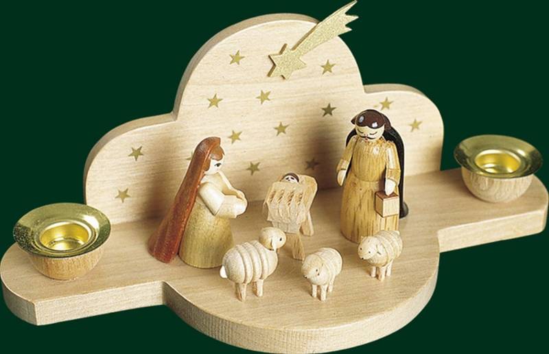 Erzgebirgische Volkskunst Richard Glässer GmbH Kerzenhalter Kerzenhalter Christi Geburt natur Höhe= 8cm NEU von Erzgebirgische Volkskunst Richard Glässer GmbH