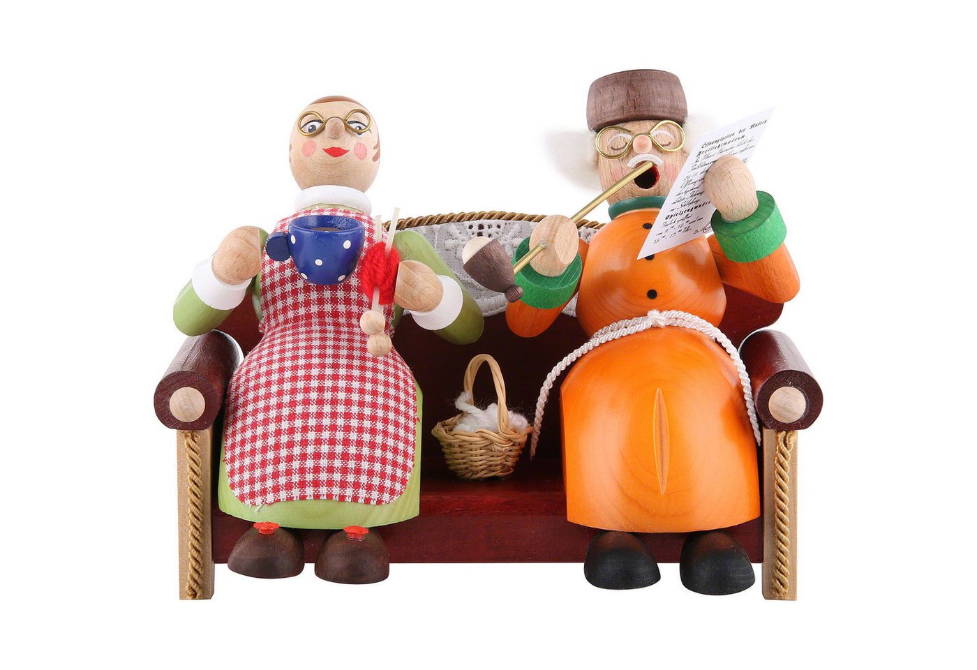 Erzgebirgische Volkskunst Richard Glässer GmbH Räuchermännchen Oma und Opa auf Sofa (13cm) Räuchermann von Richard Glässer von Erzgebirgische Volkskunst Richard Glässer GmbH