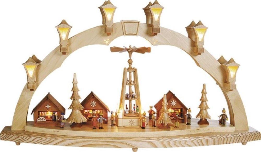 Richard Glaesser Schwibbogen Lichterbogen groß, Motiv: Weihnachtsmarkt mit Pyramide, Handwerkskunst original Erzgebirge von Richard Glaesser