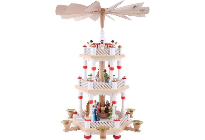 Erzgebirgische Volkskunst Richard Glässer GmbH Weihnachtspyramide 3-stöckige Pyramide Christi Geburt weiß (40cm) von Richard Glässer von Erzgebirgische Volkskunst Richard Glässer GmbH