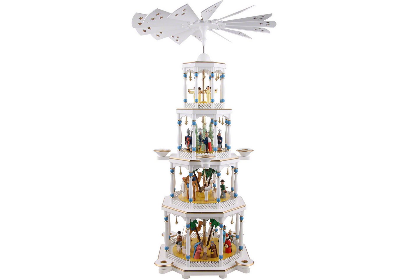 Erzgebirgische Volkskunst Richard Glässer GmbH Weihnachtspyramide 4-stöckige Pyramide Christi Geburt, weiß (94cm) von Richard Glässer von Erzgebirgische Volkskunst Richard Glässer GmbH