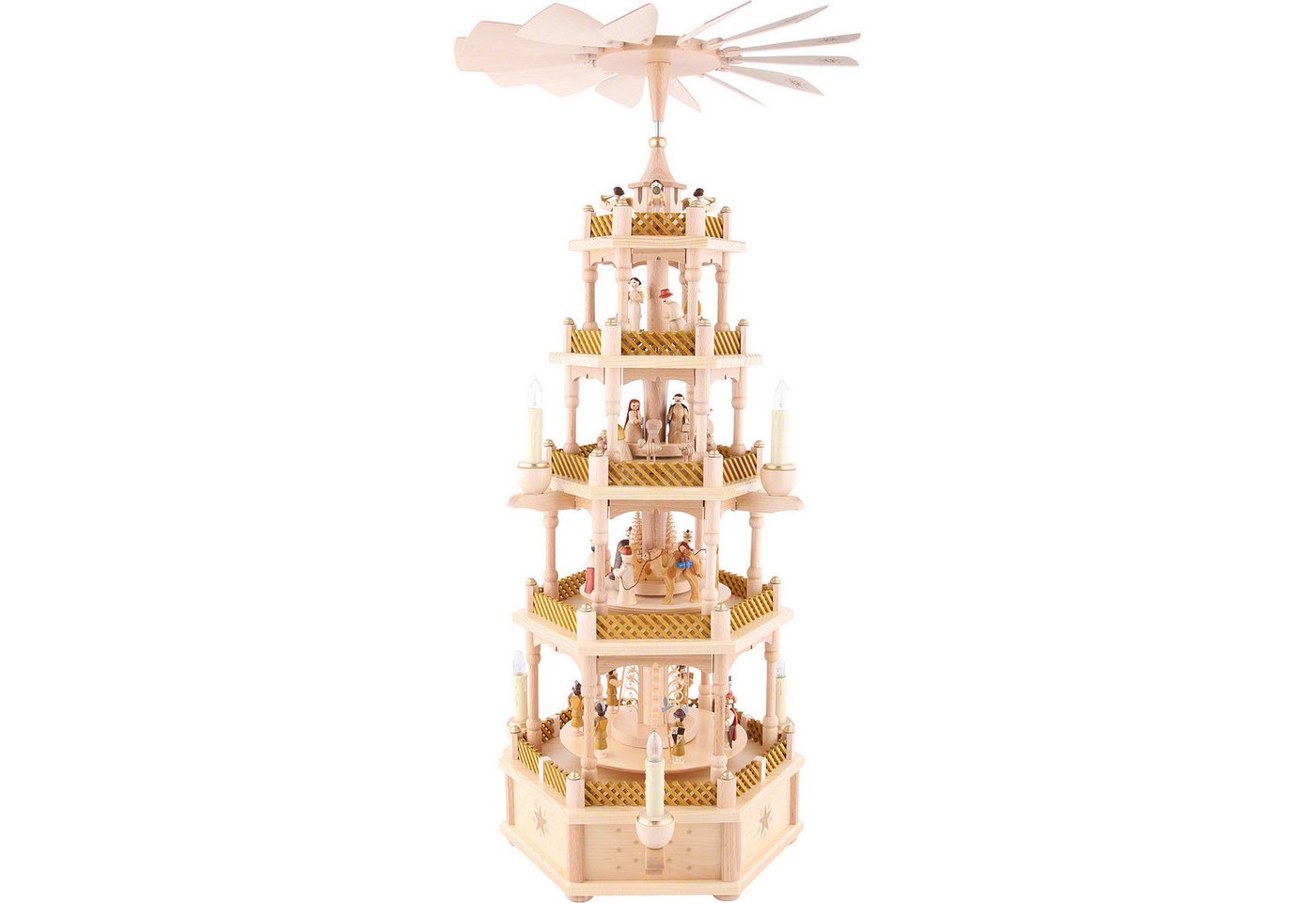 Erzgebirgische Volkskunst Richard Glässer GmbH Weihnachtspyramide 5-stöckige Pyramide Christi Geburt natur (75cm) von Richard Glässer von Erzgebirgische Volkskunst Richard Glässer GmbH