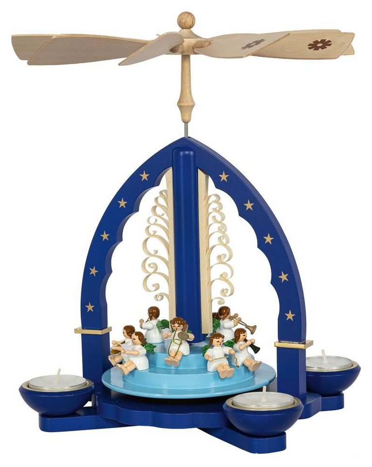 Erzgebirgische Volkskunst Richard Glässer GmbH Weihnachtspyramide Pyramide Engelkonzert blau für Teelichte und Kerzen Höhe 27cm NEU von Erzgebirgische Volkskunst Richard Glässer GmbH