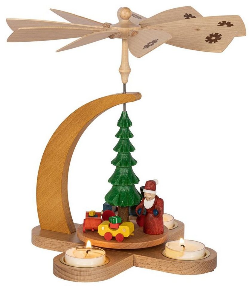 Erzgebirgische Volkskunst Richard Glässer GmbH Weihnachtspyramide Teelichtpyramide Weihnachtsmann mit Zug und Teelichter bunt Höhe ca. von Erzgebirgische Volkskunst Richard Glässer GmbH