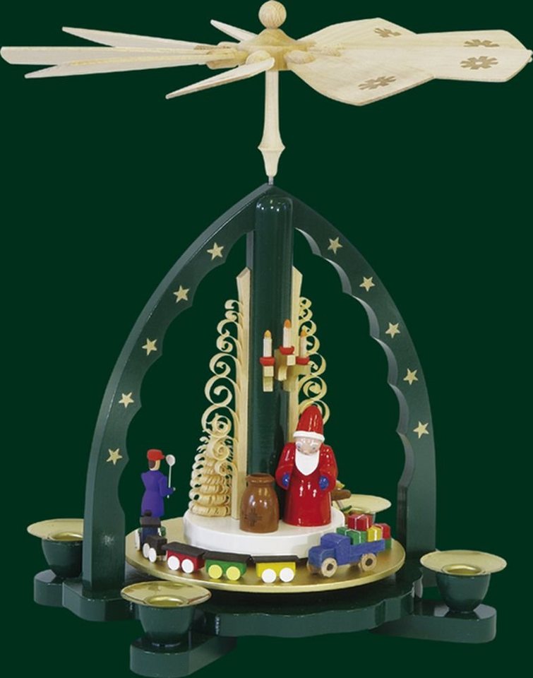 Erzgebirgische Volkskunst Richard Glässer GmbH Weihnachtspyramide Tischpyramide Bescherung mit Weihnachtsmann grün Höhe= 27cm NEU von Erzgebirgische Volkskunst Richard Glässer GmbH