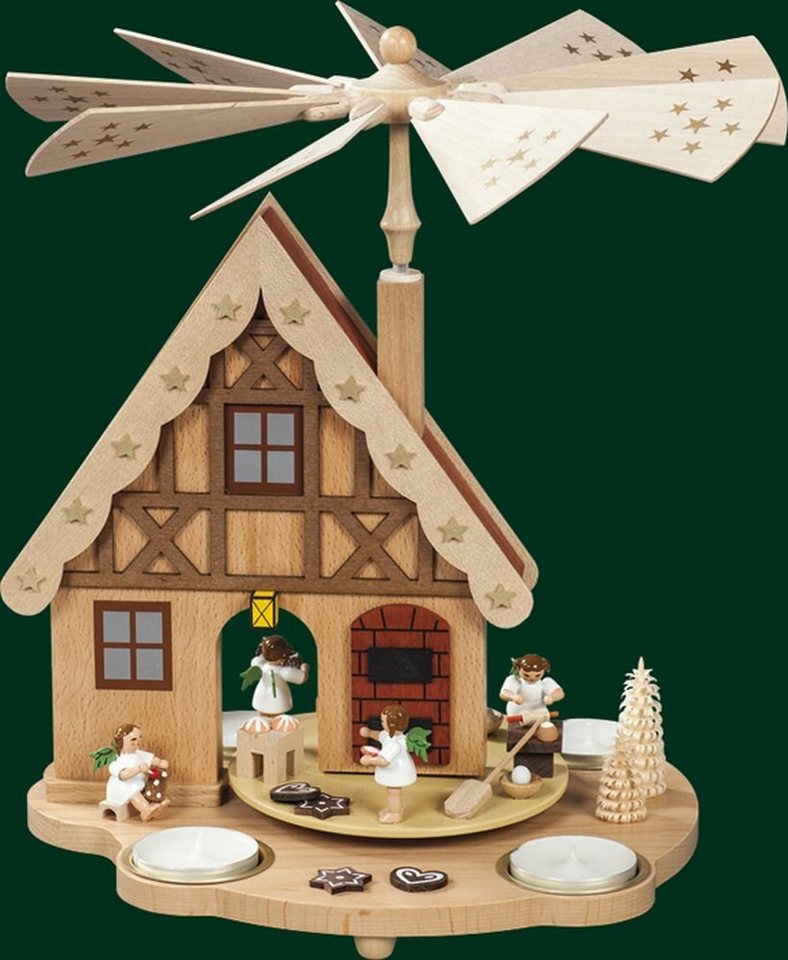 Erzgebirgische Volkskunst Richard Glässer GmbH Weihnachtspyramide Tischpyramide Haus mit Engelbäckerei mit Teelicht Höhe= 29cm NEU von Erzgebirgische Volkskunst Richard Glässer GmbH