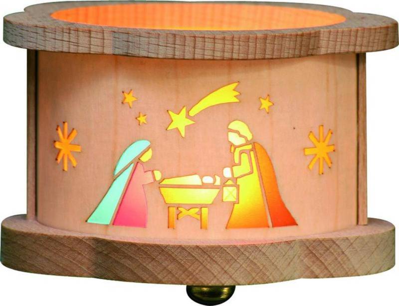 Erzgebirgische Volkskunst Richard Glässer GmbH Weihnachtsszene Teelichtlaterne aus Holz, Christi Geburt, Glässer Volkskunst, 5,5cm von Erzgebirgische Volkskunst Richard Glässer GmbH