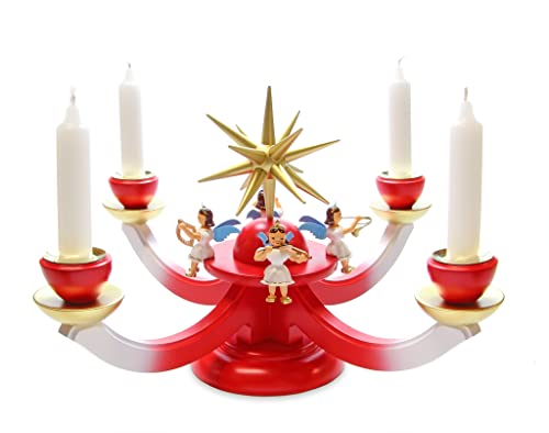 Adventsleuchter Blank Faltenrockengel® Kerzenleuchter mit 4 sitzenden Engeln von Erzgebirgsstübchen