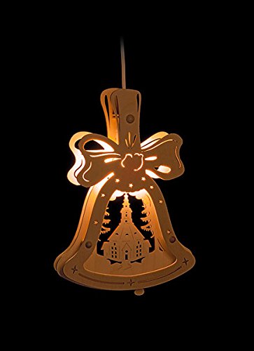 Erzgebirgsstübchen Fensterbild Seiffener Kirche in Glocke beleuchtetes Fensterbild aus Holz Weihnachtsdeko Weihnachten von Erzgebirgsstübchen