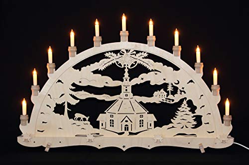 Schwibbogen Gross einfach Seiffener Kirche Erzgebirge traditionelles Motiv Weihnachten Advent Dekoration von Erzgebirgsstübchen