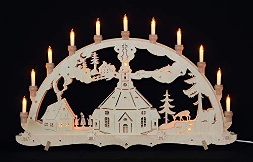 Schwibbogen Lichterbogen Erzgebirge Seiffener Kirche innenbeleuchtet traditionelles Motiv Weihnachten Advent Dekoration von Erzgebirgsstübchen