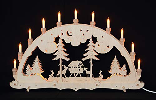 Schwibbogen Lichterbogen Erzgebirge Wildfütterung Waldmotiv innenbeleuchtet 3D Weihnachten Advent Dekoration von Erzgebirgsstübchen