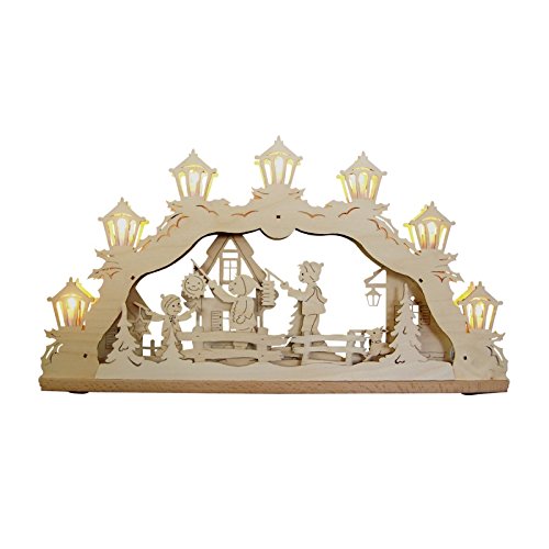 Erzwelt Original Erzgebirge 3D Schwibbogen Laternenkinder Natur Kerzen Lichterbogen, Holz, Beige, 32 x 56 x 5 cm von Erzwelt