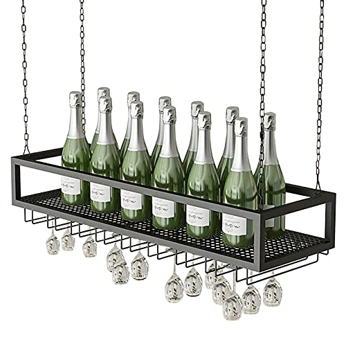 EsEntL Decken-Weinregale für Weinflaschen, schwebendes Weinregal mit Glashalter, umgedrehter Stielglas-Becher, Glashalter, Restaurant, Café, Geschirr, Flaschenaufbewahrung (Größe: 80 x 25 x 20 cm) von EsEntL