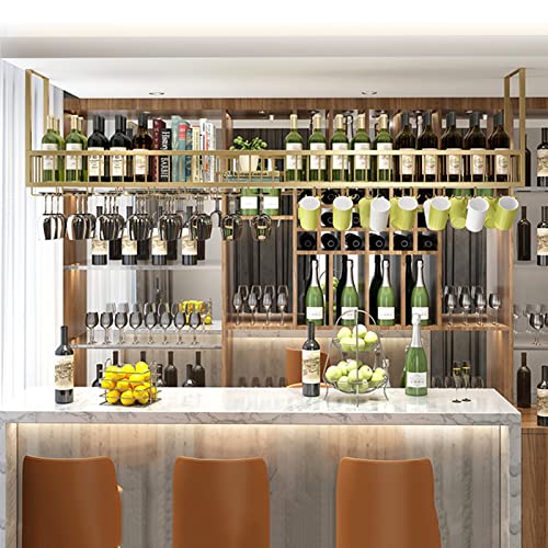 EsEntL Deckenregal, hängendes Weinglasregal, umgedrehte Weinregale, Weinaufbewahrungshalter mit Kelch-Stielglasregalen für Unterschrank, Küche, Bar, Gold (Größe: 100 x 30 x 80 cm) von EsEntL