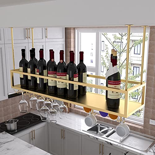 EsEntL Hängendes goldenes Weinregal mit Glashalter, verstellbares Weinglasregal an der Decke, umgedrehter Weinbecherhalter, Weinflaschenregale für Display, Aufbewahrung, Dekoration (Größe: 60 x 25 von EsEntL