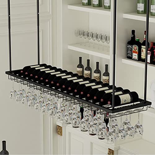 EsEntL Kreative Weinregale, die von der Decke hängen, an der Decke montiertes Weinglas aus Metall in Mehreren Größen, schwarzes an der Wand montiertes Weinflaschen- und Stielglasregal (Größe: 100 x von EsEntL