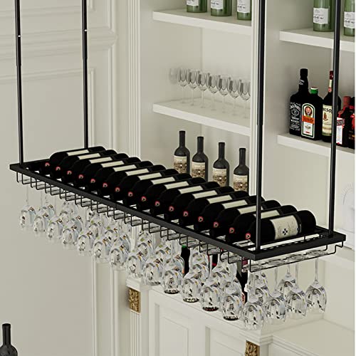 EsEntL Schwimmende Weinflaschen und Glashalter, Deckenmontage, hängende Weinregale, Metallbecher, Stielgläser, Dekoration, Ausstellungsregal für Küchenbar (Größe: 120 x 27 x 8 cm) von EsEntL