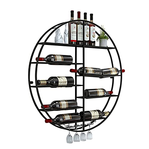 EsEntL Wandmontiertes Weinregal, hängender Weinhalter mit Stielglas-Gläserhalter und Weinflaschen, Ausstellungsaufbewahrung, Wandregale, schwarzer Kelch-Stielglashalter (Größe: 70 x 70 x 11 cm) von EsEntL