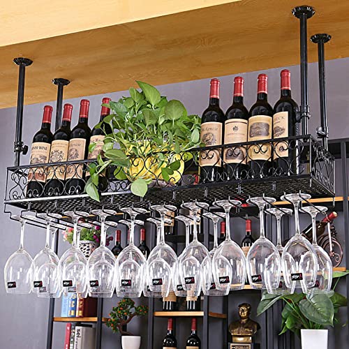 EsEntL Weinbar-Wandregal mit Glashalter, Hängebar, Stielgläser-Glasregal, Deckenflaschenhalter, verstellbares schwebendes Regal, Weinaufbewahrungs-Präsentationsregale (Größe: 120 x 25 cm) von EsEntL