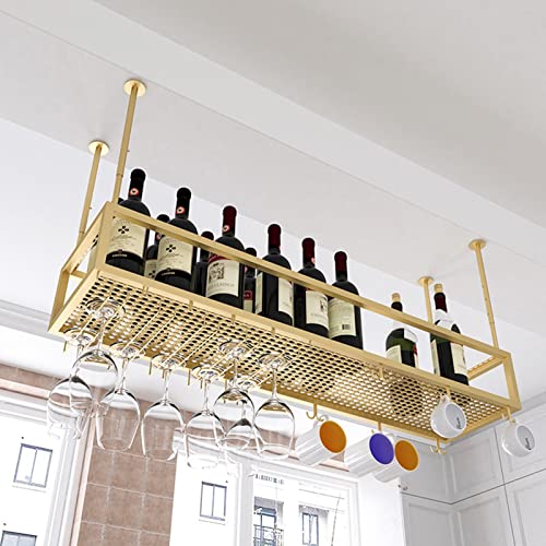 EsEntL Weinflaschenregal, schwebender Weinhalter an der Decke, hängende Champagnergläser, Stielgläser, Kelche, Aufbewahrungsregal, Goldfarbene Home-Bar-Ausstellungsregale, Dekorregale (Größe: 100 x von EsEntL
