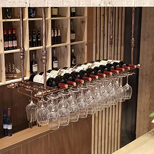 EsEntL Weinglashalter zum Aufhängen an der Decke | Vintage-Weinflaschen-Lagerregal, Bar-Restaurant-Weinregale mit Champagnerkelch-Stielglas-Ausstellungsregalen, Bronze (Größe: 100 x 30 cm) von EsEntL