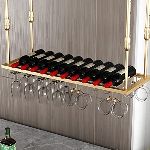 EsEntL Weinregal, Decken-Weinflaschenhalter, hängende Weinaufbewahrung, Glasregale aus Metall, schwebender Weinregal-Organizer für Bars, Restaurants, Küchen (Größe: 100 x 30 cm) von EsEntL
