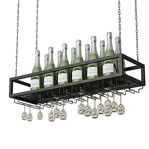 EsEntL Weinregal, schwarzer Metall-Weinflaschenhalter, an der Decke hängendes Eisen-Stielglas-Gläserregal, Heimbar, kreative Wandmontage, schwebender Organizer, Lagerregale (Größe: 100 x 25 x 20 cm von EsEntL