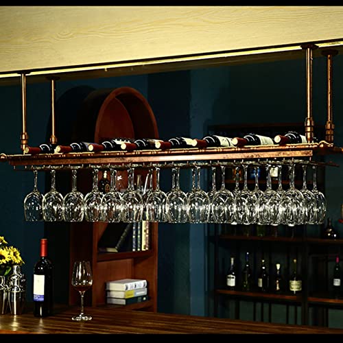 EsEntL Weinregal zum Aufhängen an der Decke, Weinglashalter | Vintage-Bronze-Weinflaschen-Aufbewahrungsregal, Champagner-Stielglas-Kelche, Metall-Organizer-Regale (Größe: 120 x 30 cm) von EsEntL