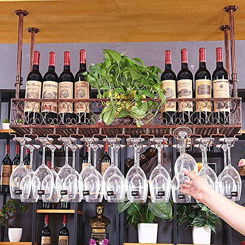 EsEntL Weinregale, Decken-Weinhalter, Weinflaschenhalter, hängende Weinglasregale, Kelch- und Stielglasregale, Vintage-Wohnkultur, Retro-Bronze (Größe: 60 x 25 cm) von EsEntL