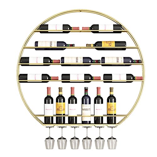 Hängende industrielle Weinregale, wandmontiert, rund, Weinflaschen-Glashalter, schwebende Regale, Moderne Foto-Display-Aufbewahrungshalter für Esszimmer, Bar (Farbe: Gold) von EsEntL
