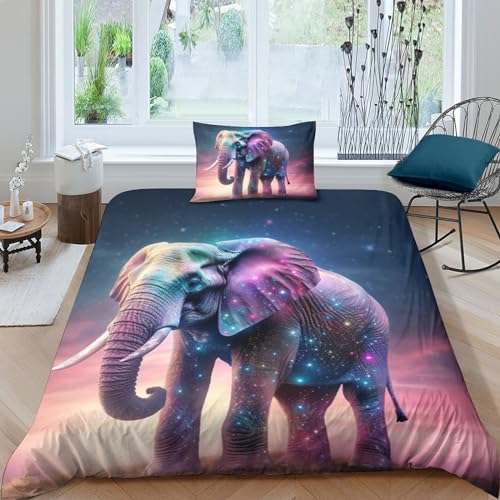 Bettwäsche-Set Bettbezug Elefant 3D, Mikrofaser-Bettwäsche Superweicher, Atmungsaktiver Bettbezug. (Single（135x200cm）) von EsaSam