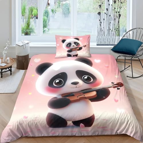 EsaSam Bettwäsche-Set Bettbezug süßer Panda 3D, Mikrofaser-Bettwäsche Superweicher, Atmungsaktiver Bettbezug. (Single（135x200cm）) von EsaSam