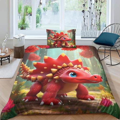 EsaSam Triceratops 3D-Bezugssets, Bettwäscheset Und Kissenbezüge, Und Mikrofaser-Bettbezug Mit Reißverschluss, Geeignet Jugendliche Und Kinder (Single（135x200cm）) von EsaSam