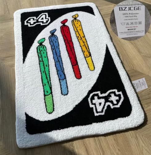 UNO Kartenteppich, flippig, ästhetisch, Retro, Überwurf, Fußmatte, rutschfest, waschbar, modern, abstrakt, niedlich, einzigartig, Badezimmer, Schlafzimmer, Teppich, flauschig, weich, kleine Teppiche von EsaSam