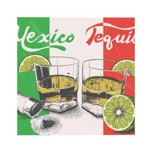 Esasam Quadratisches Leinwandposter Mexiko-Flagge und Tequila, rahmenlose Wandkunst für moderne und farbenfrohe Heimdekoration von Esasam