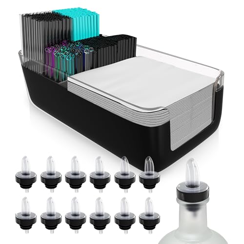 Esatto Professional Bar Products Premium Bar Caddy (schwarz), zum einfachen Organisieren von Barartikeln und Arbeitsplatz, mit zusätzlichen 12 Ausgießern für präzises Ausgießen und 12 von Esatto
