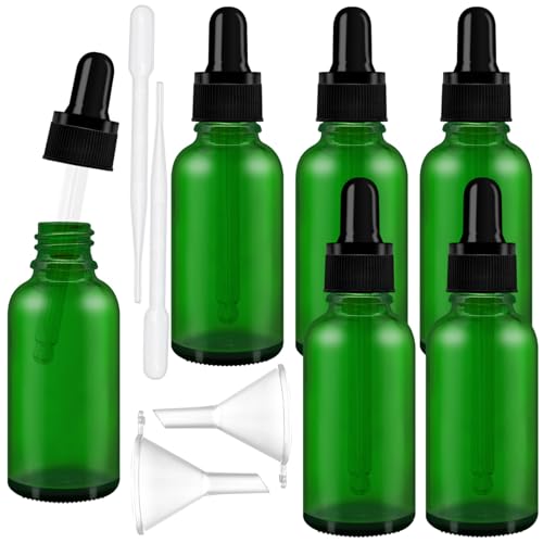 Esayeefo 12 Stück 30ml Glas Tropfflasche, Grüne Glasflaschen, Pipettenflaschen Glasflasche mit 2 Tropfern und 2 Trichtern für Ätherisches Öl, Aromatherapie, Massage von Esayeefo