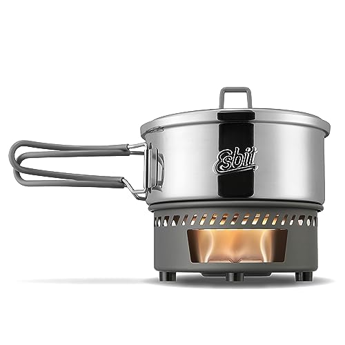 Esbit Trockenbrennstoffkochset - Outdoor Camping Kocher 1000 ml mit Edelstahl Topf - klappbare Griffe - Campingkocher Set von Esbit