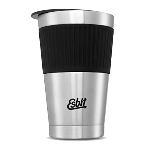 Esbit Thermobecher Sculptor - Edelstahl Autobecher mit Manschette - 550 ml - für heiße und kalte Getränke - in Silber von Esbit