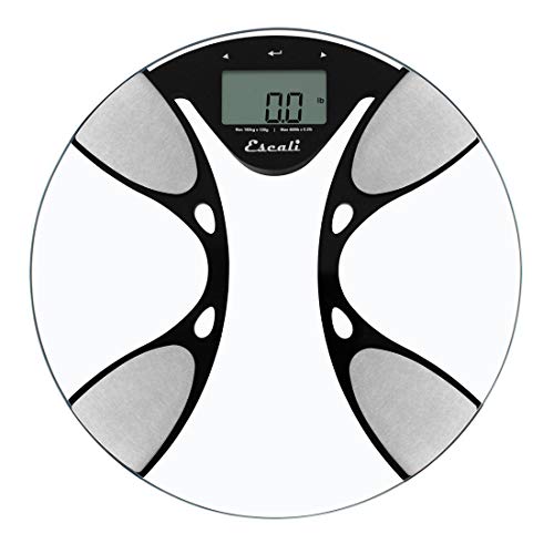 Escali BFBW180 Ultra Slim Personenwaage Körperwaage Digital Körperanalysewaage Fortschrittliche Bioelektrische Impedanzanalyse - Körpergewicht bis 180 kg (400 lb) Glas/Schwarz 35,5 x 35,5 x 2,5 cm von Escali